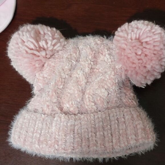 Toddler Girl Winter Hat And Mittens Bundle Pink Beanie w Ears, Teddy Bear (GW) - Picture 2 of 12